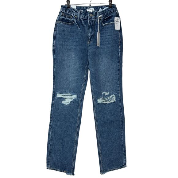 Good American Good 90's Slim Distressed High Rise Straight Leg Indigo061 6 NWT - Picture 2 of 10